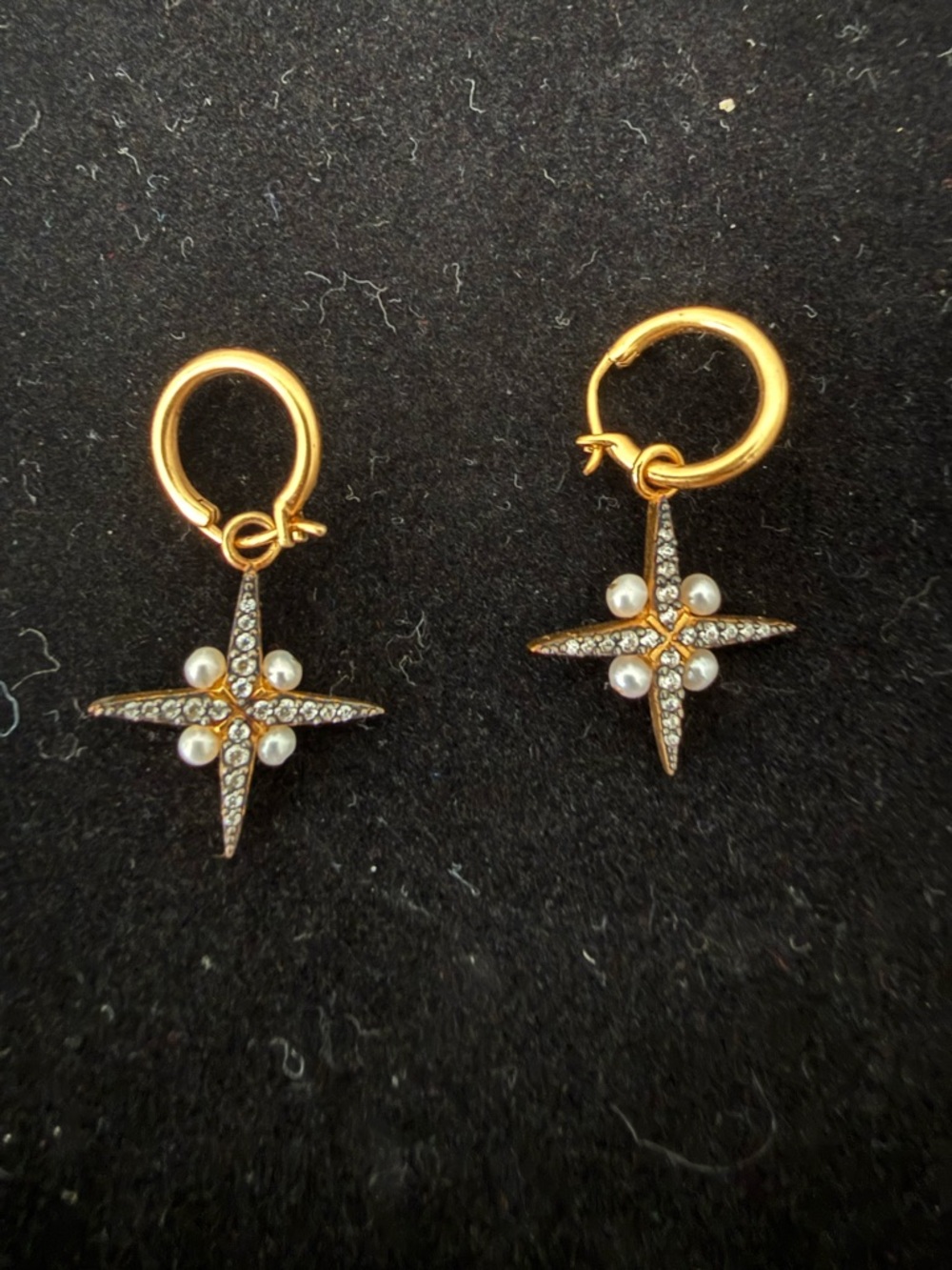 Genuine Missoma x Harris Reed 18K Gold Plated North Star Pearl Hoop Earrings - Picture 2 of 9
